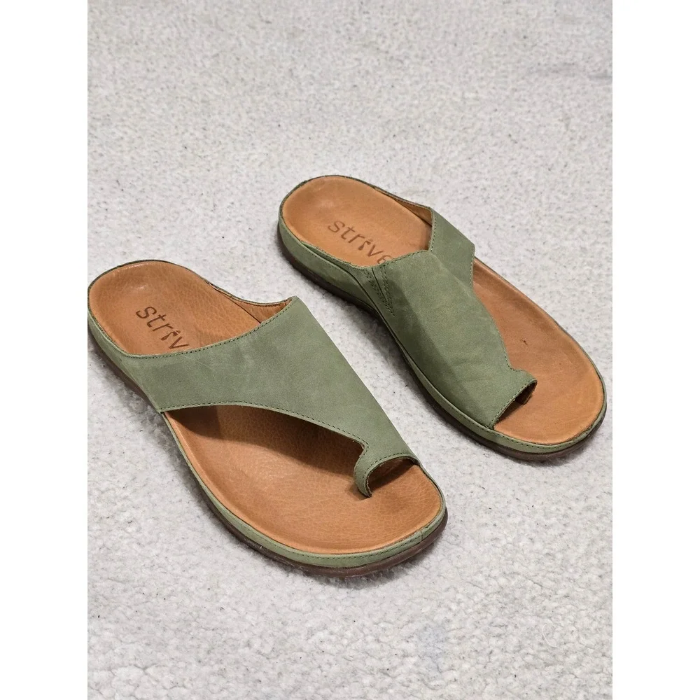 Strive New Capri Sage Green Nubuck Leather Toe Loop Orthotic Sandals Womens 8.5